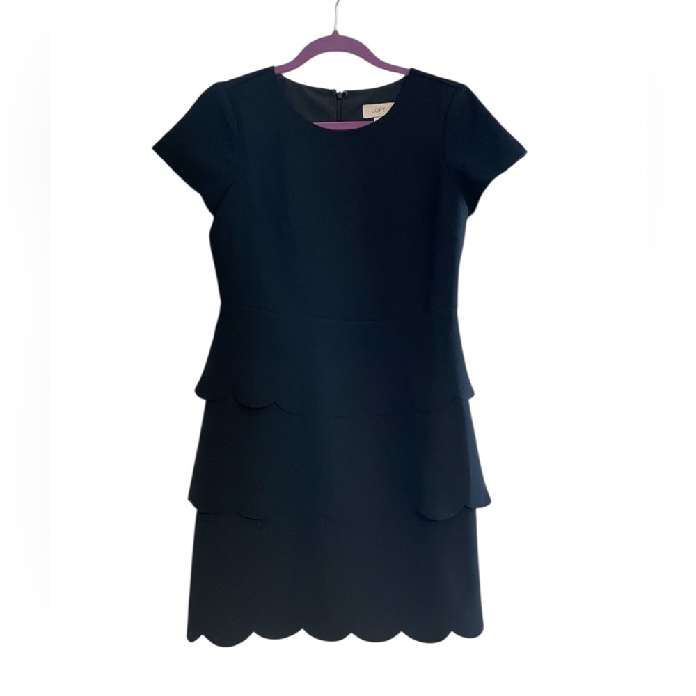 LOFT Black Scalloped Hem Dress 4P Elegant Little Black‎ Dress 3/$25